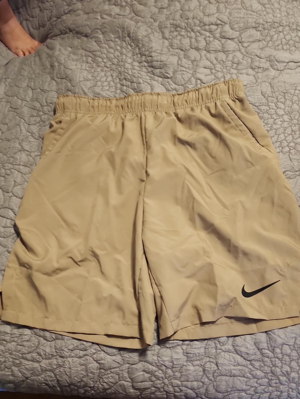 Nike Men’s Tan Athletic Shorts with Black Swoosh